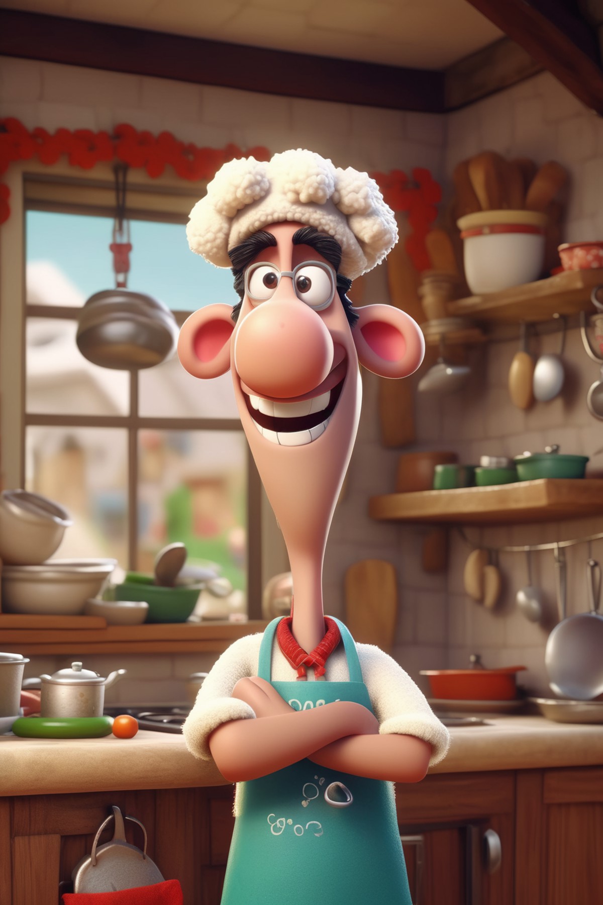 <lora:Aardman Animations Style:1>Aardman Animations Style - smilimg a man in his 40s wearing a cute sheep character hat an...